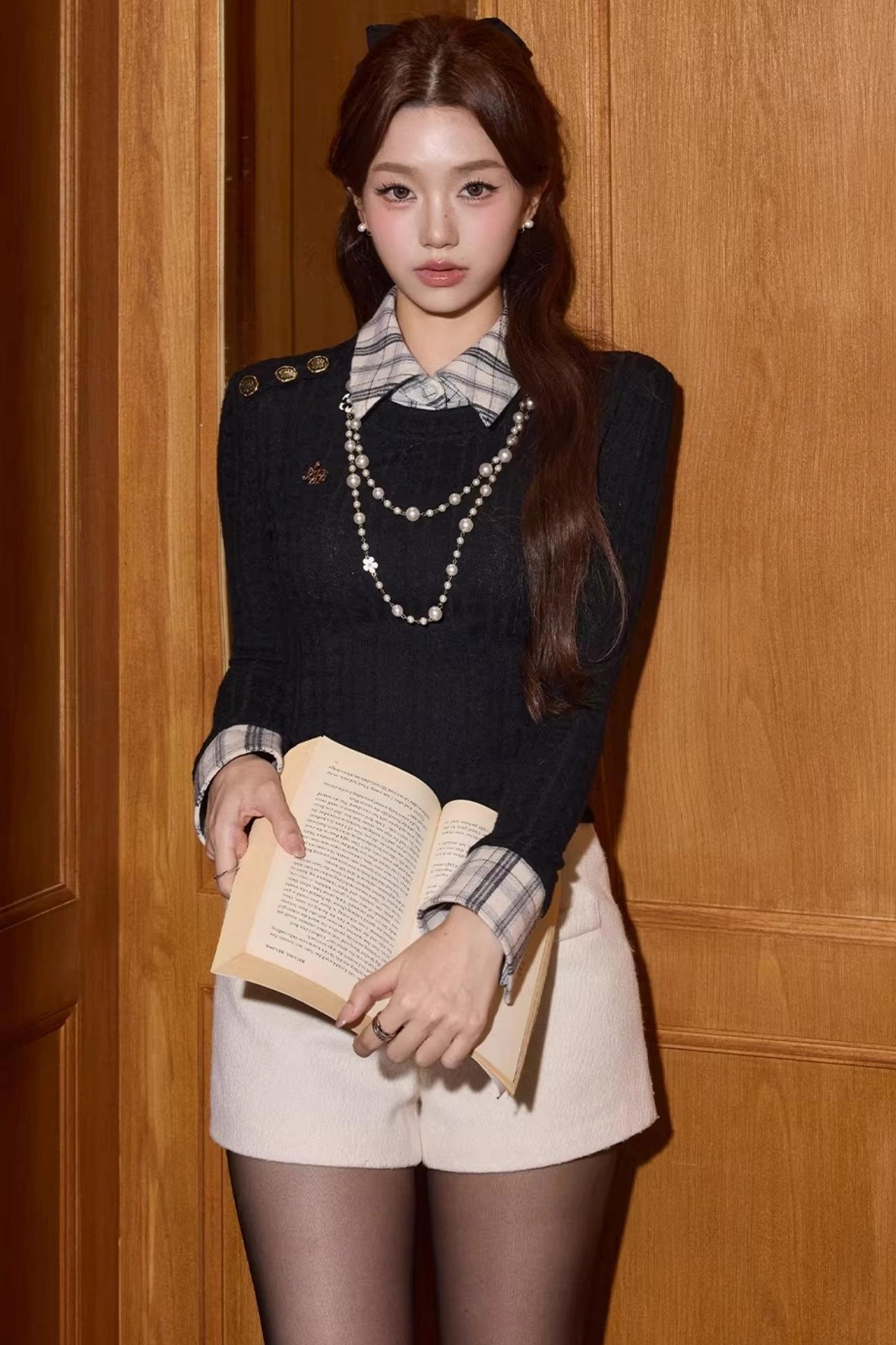 Two-Tone Plaid Knit Top Set-Up