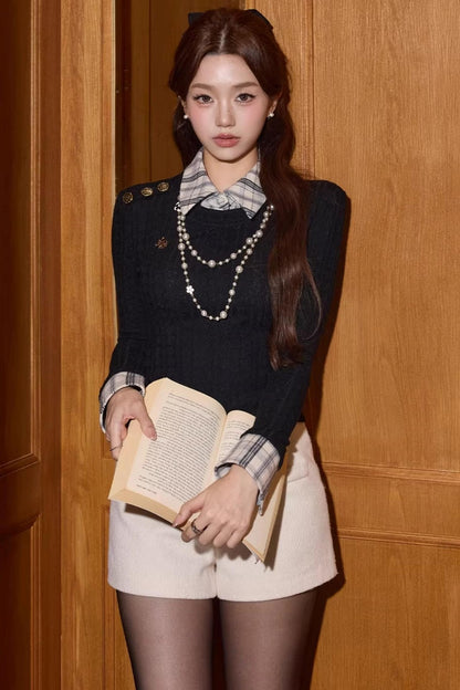 Two-Tone Plaid Knit Top Set-Up