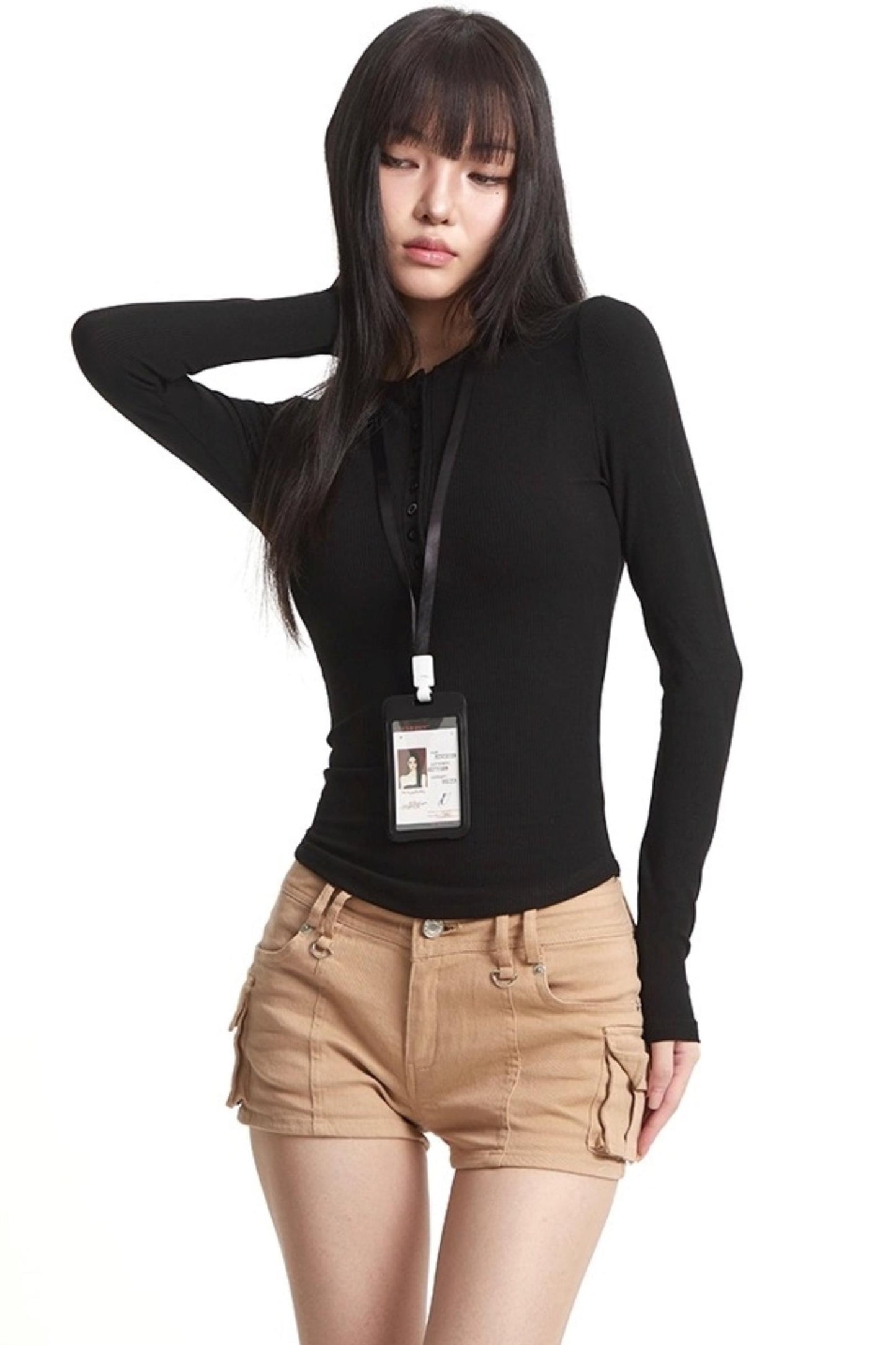 Button Knit Crew Neck T-Shirt