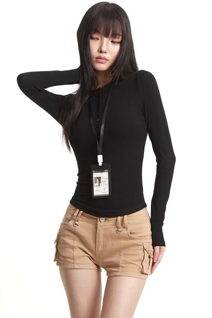 Button Knit Crew Neck T-Shirt