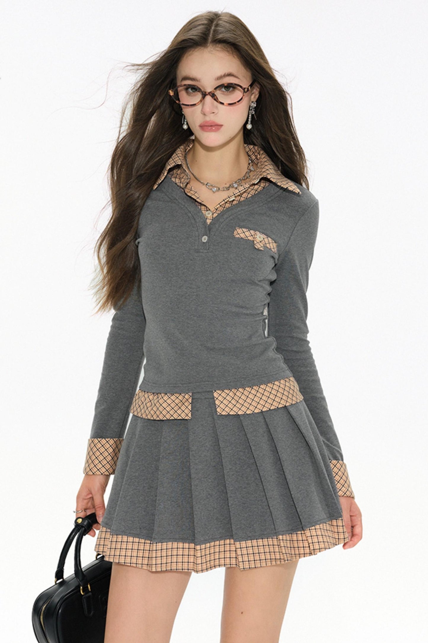 Pleated Henley Knit Set-Up