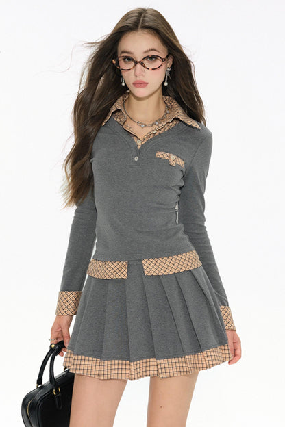 Pleated Henley Knit Set-Up