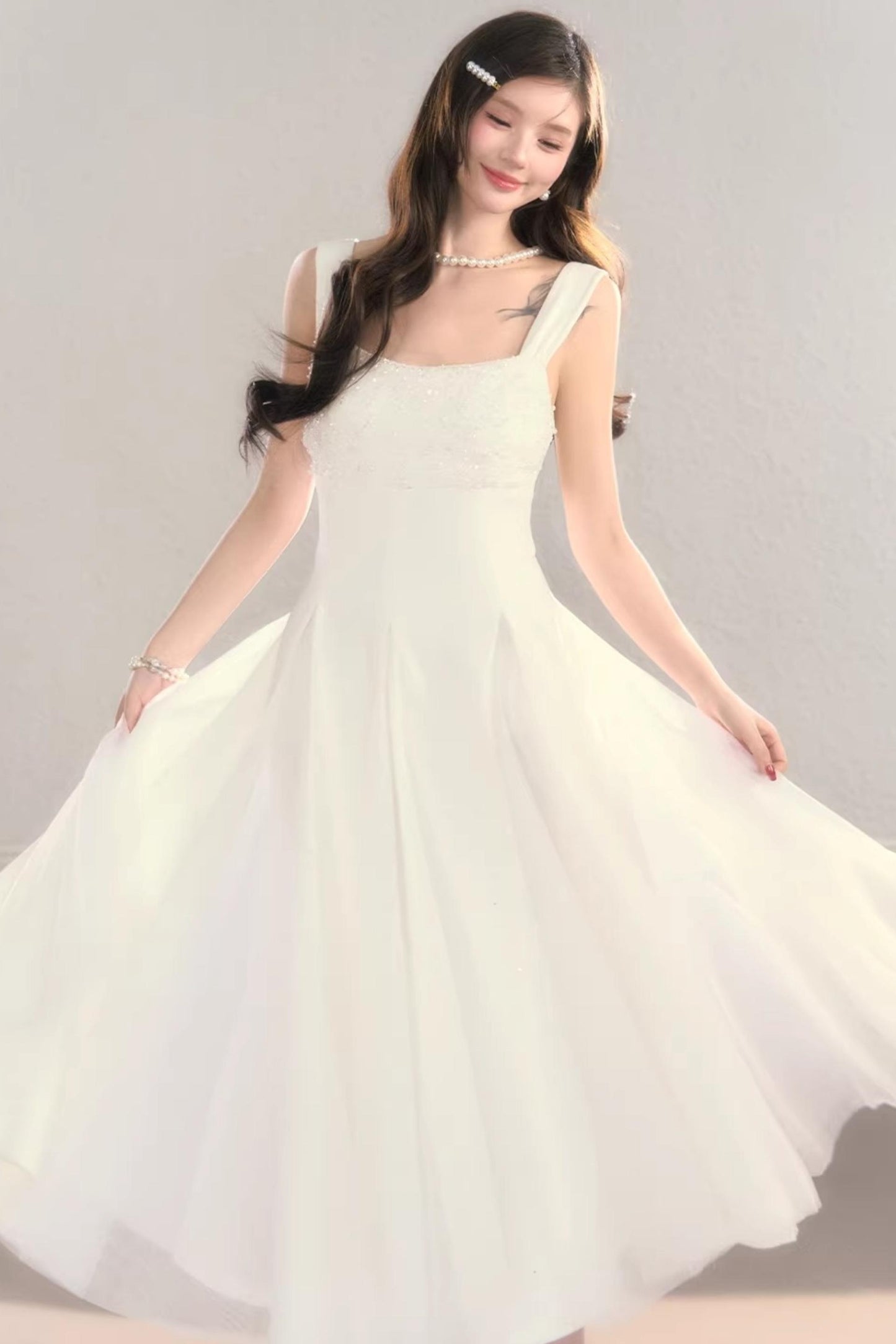 White Moonlight Suspender Dress