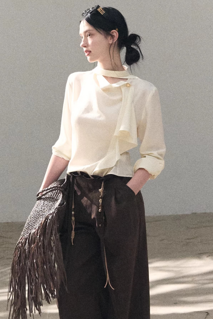 Lange Hose aus plissiertem Mikro-Samt