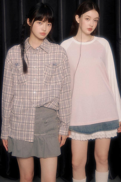 Vintage Bow Pocket Long-sleeved Shirt