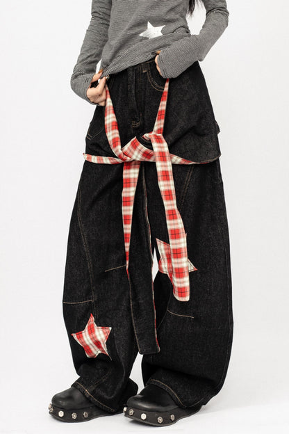 Vintage Spice Girl Plaid Stitched Wide-leg Pants