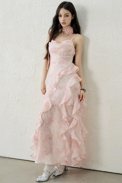 Pink Ruffled Spaghetti Dress Set