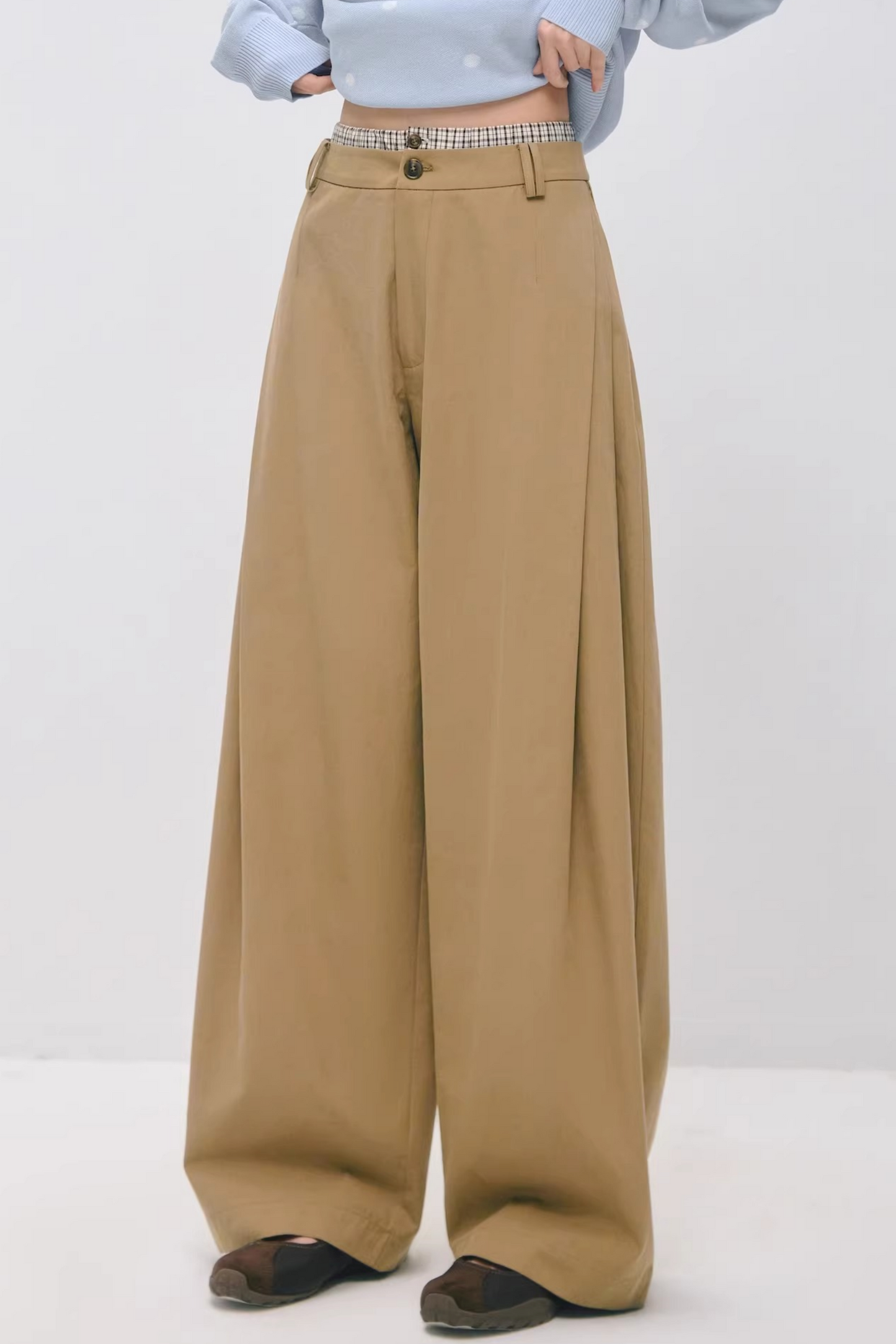 더블 웨이스트 밴드 플리츠 바지