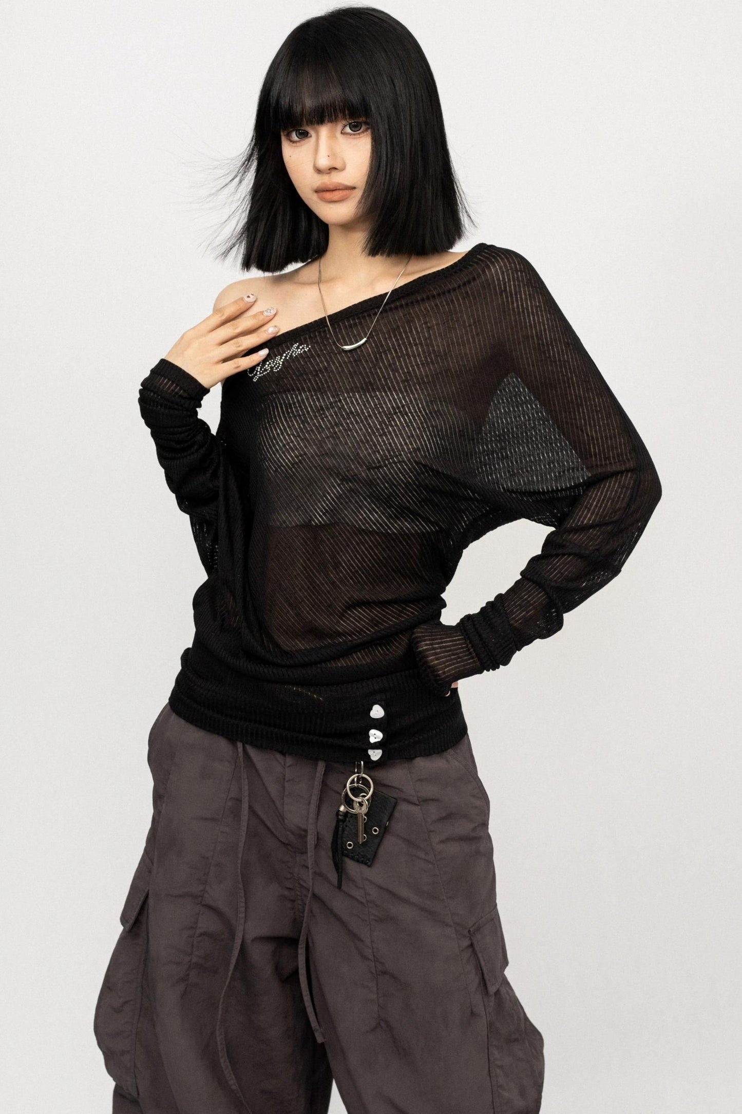 Slanted Shoulder Black Top