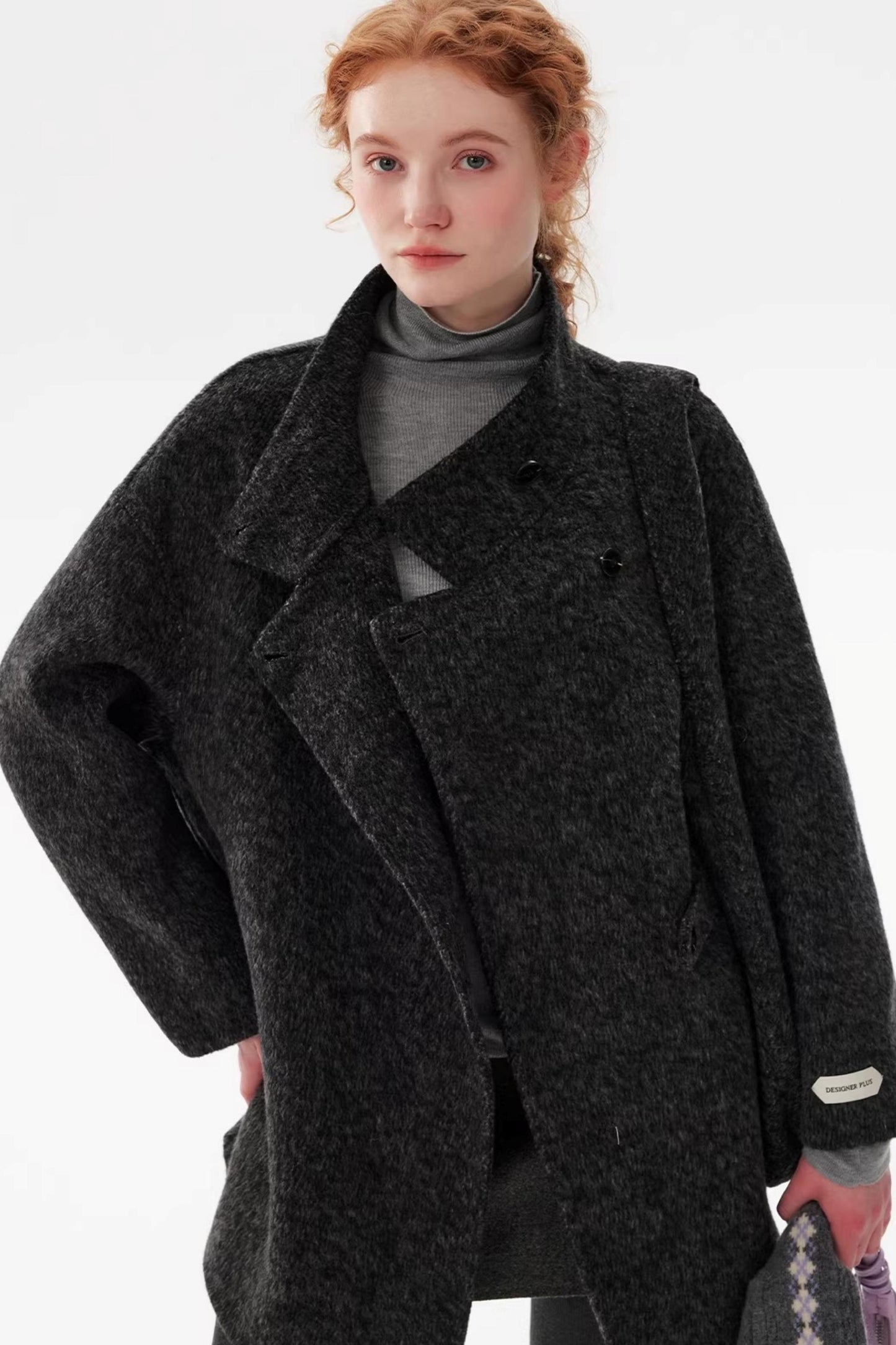 Black Wool Stand Collar Coat