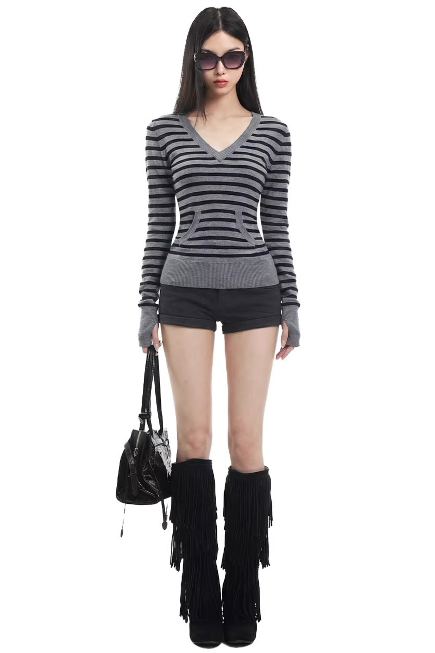 Retro Striped Hooded Knit Top
