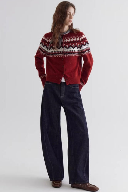 Fair Isle Sheep Wool Cardigan