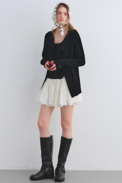 Wool Blend Cardigan Base Top Set