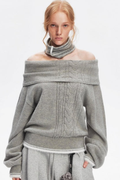 Off-Shoulder Color-Blocked Knit Sweater