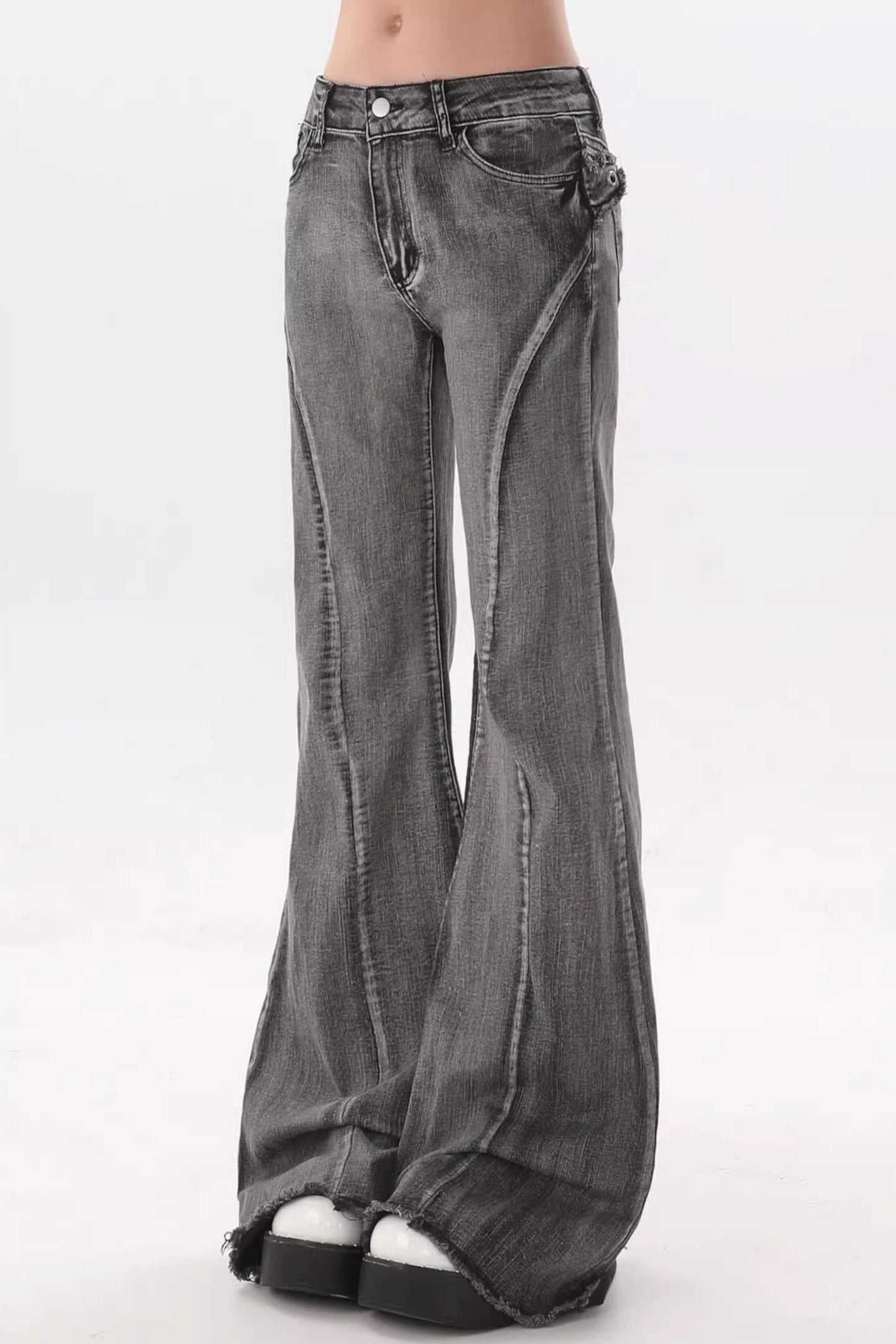 Black and Gray Flared Pants