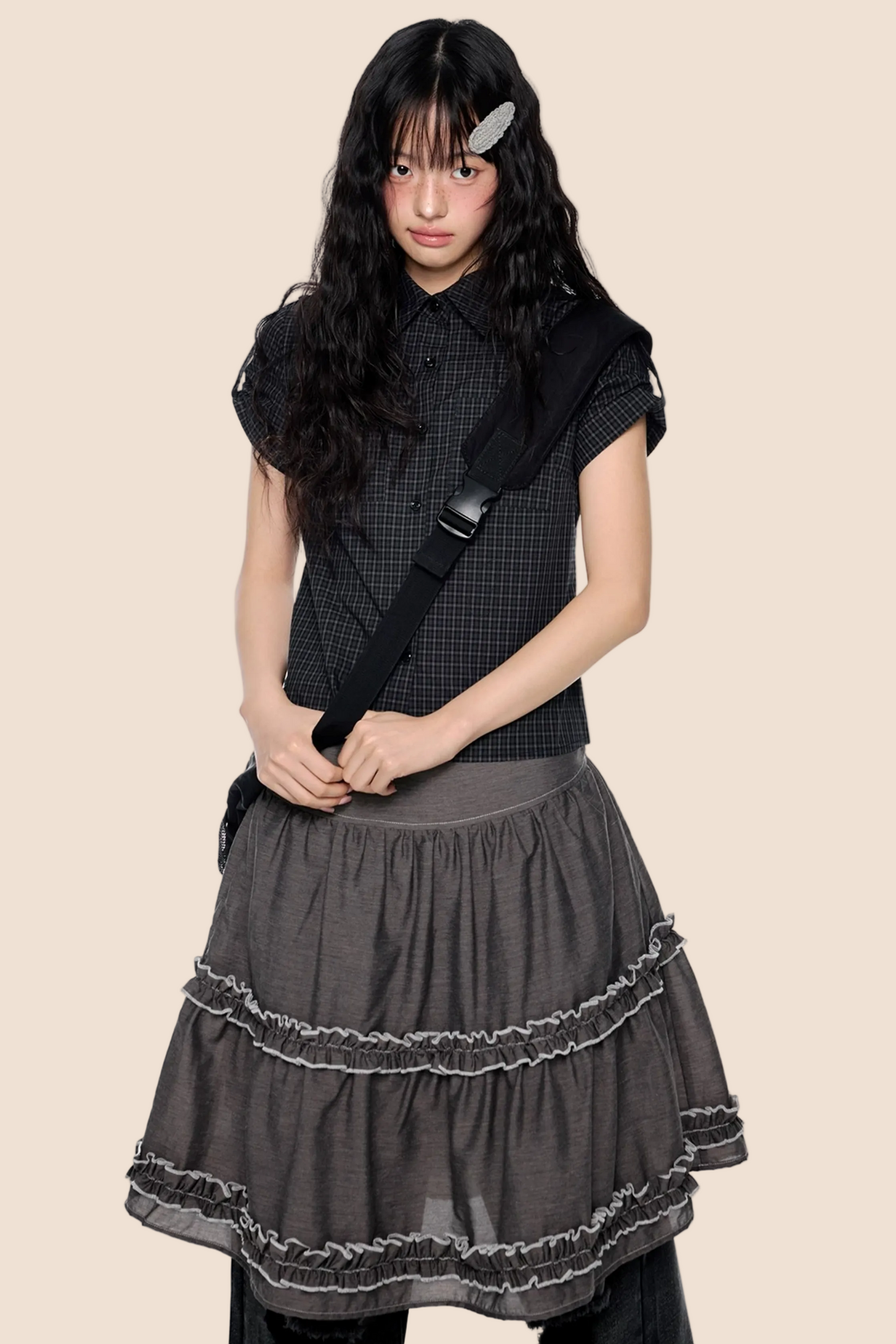 Plaid Retro Short Blouse Set-Up