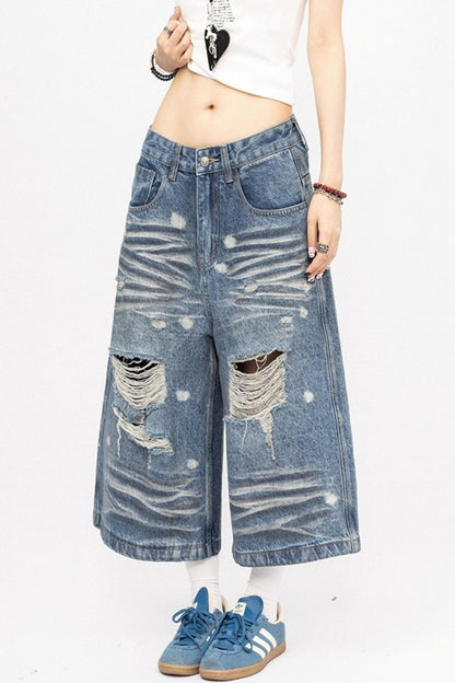 Blue Retro Wide-Legged Pants