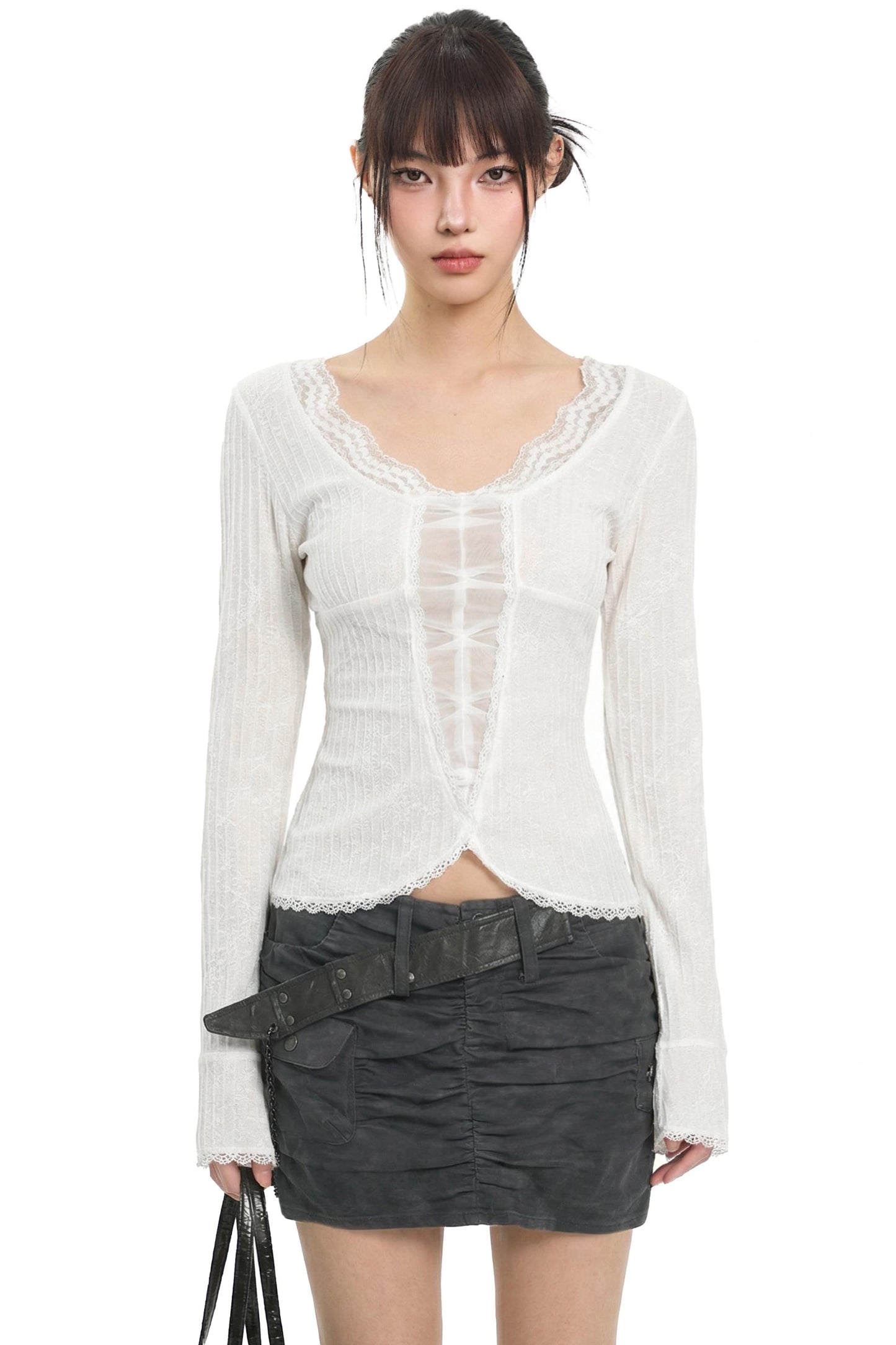 Retro White Lace Knit Top