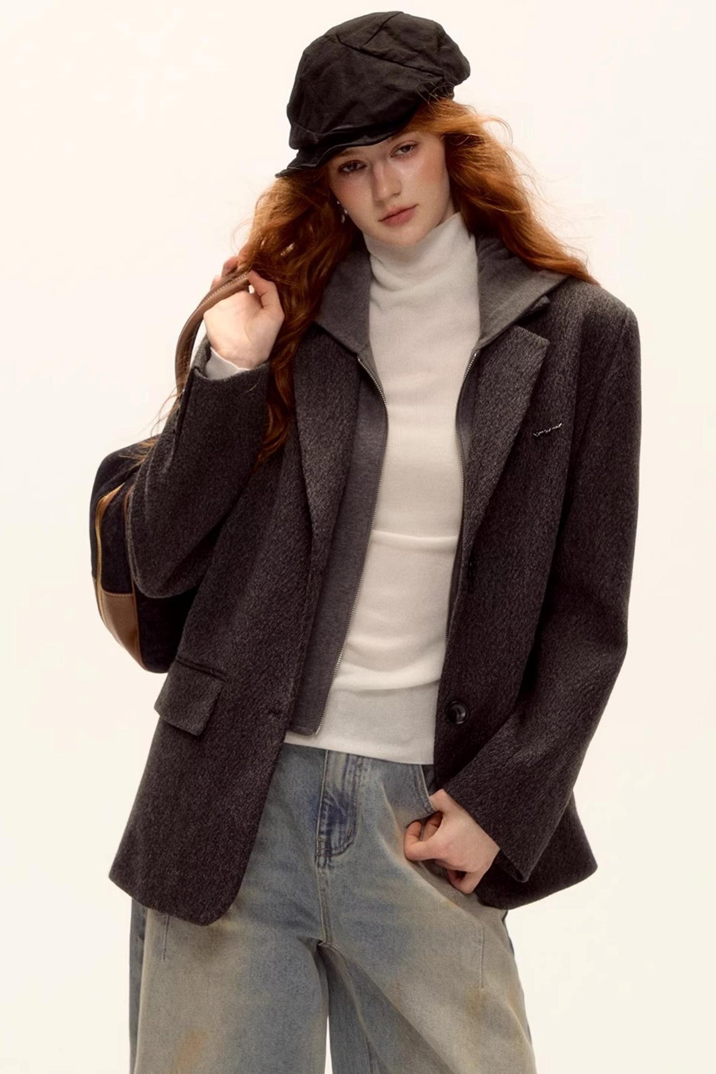 Gray Wool Hooded Blazer Jacket