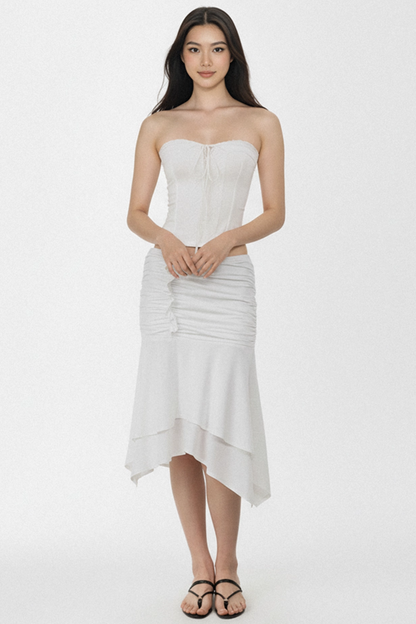 White Pleated Asymmetrical Skirt