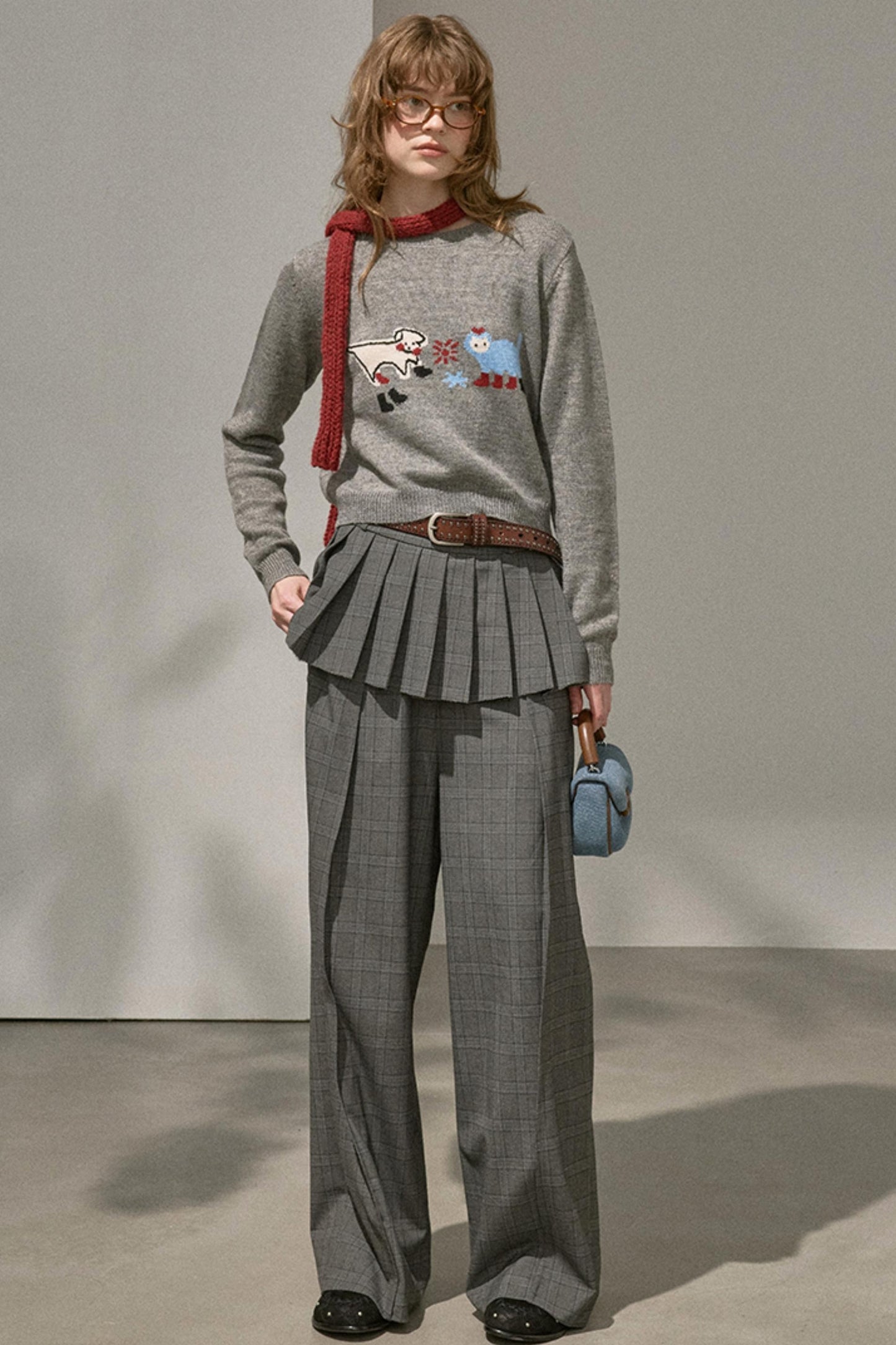 Kitten Puppy Embroidered Wool Blend Top