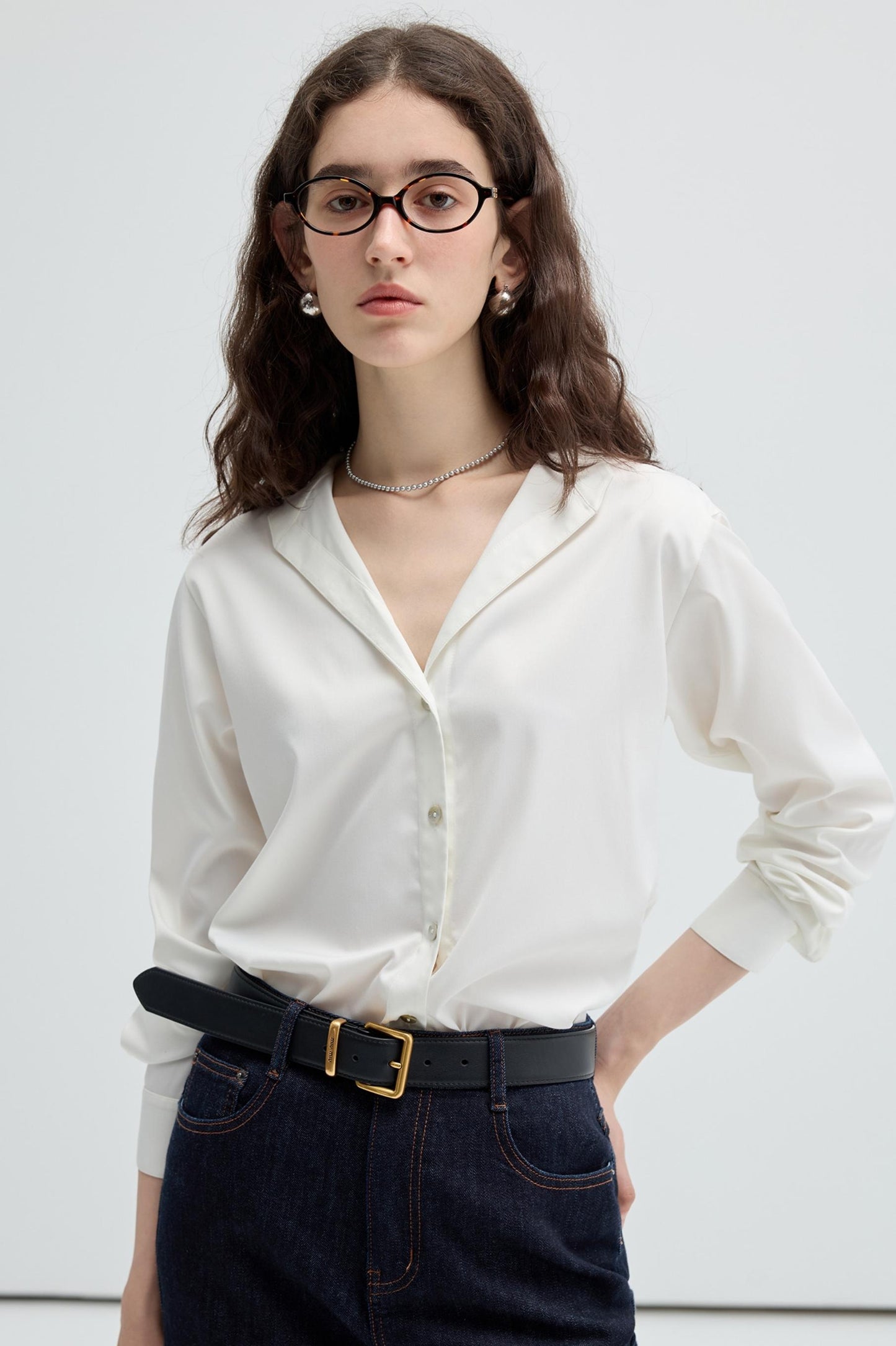 Korean Style White V-Neck Shirt