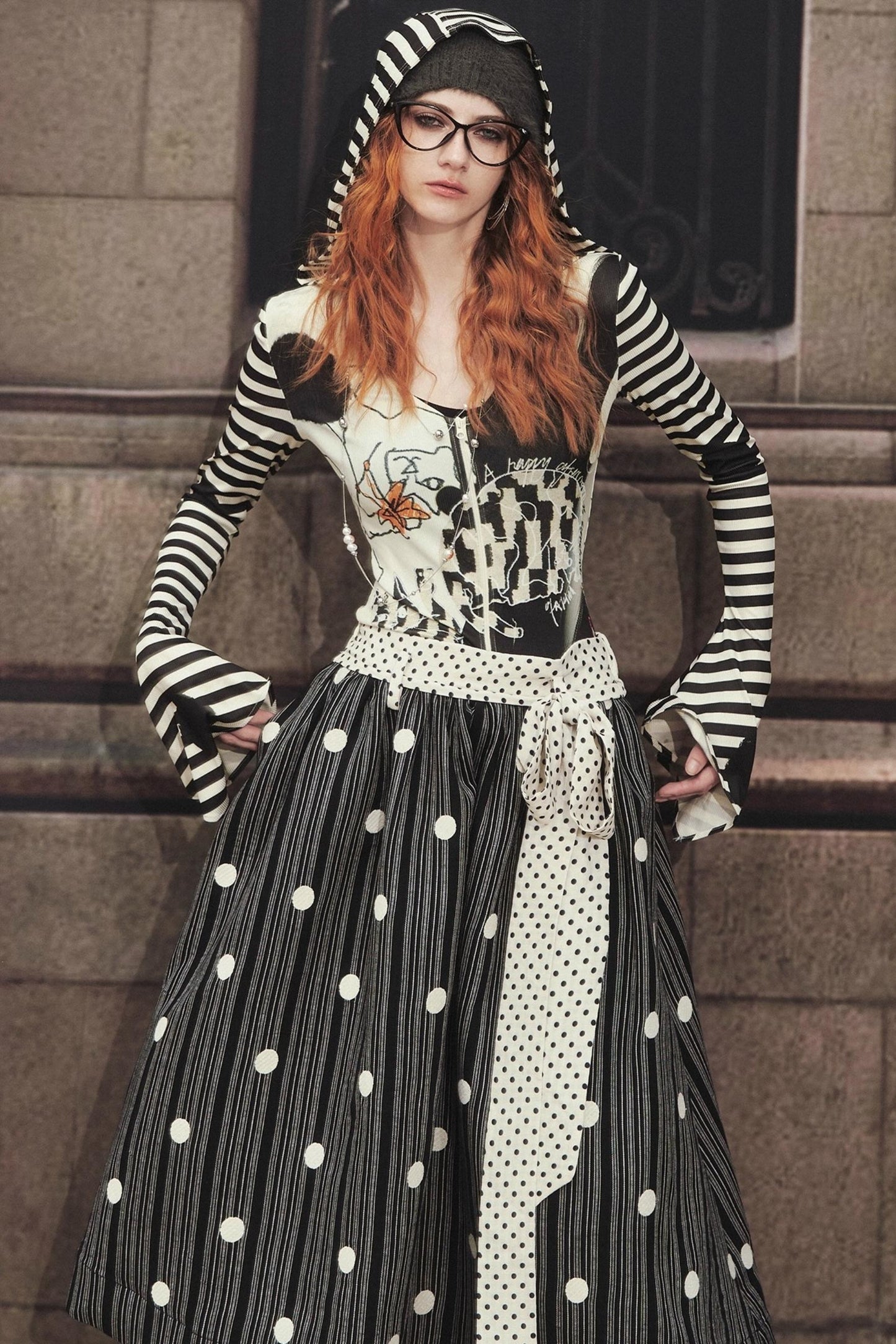 Hand-Painted Cat Chase Hooded Top