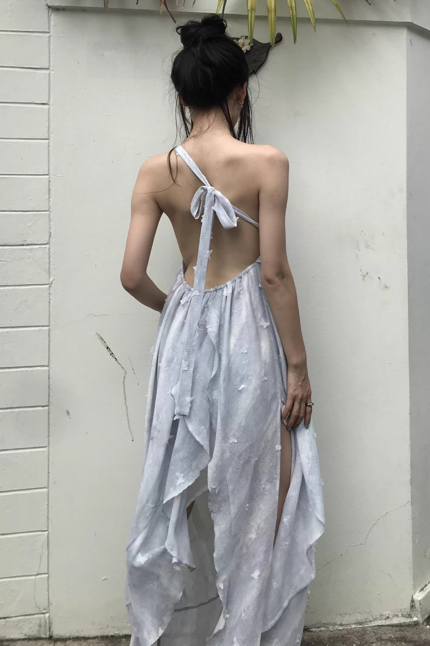 Blue Butterfly High-Slit Dress