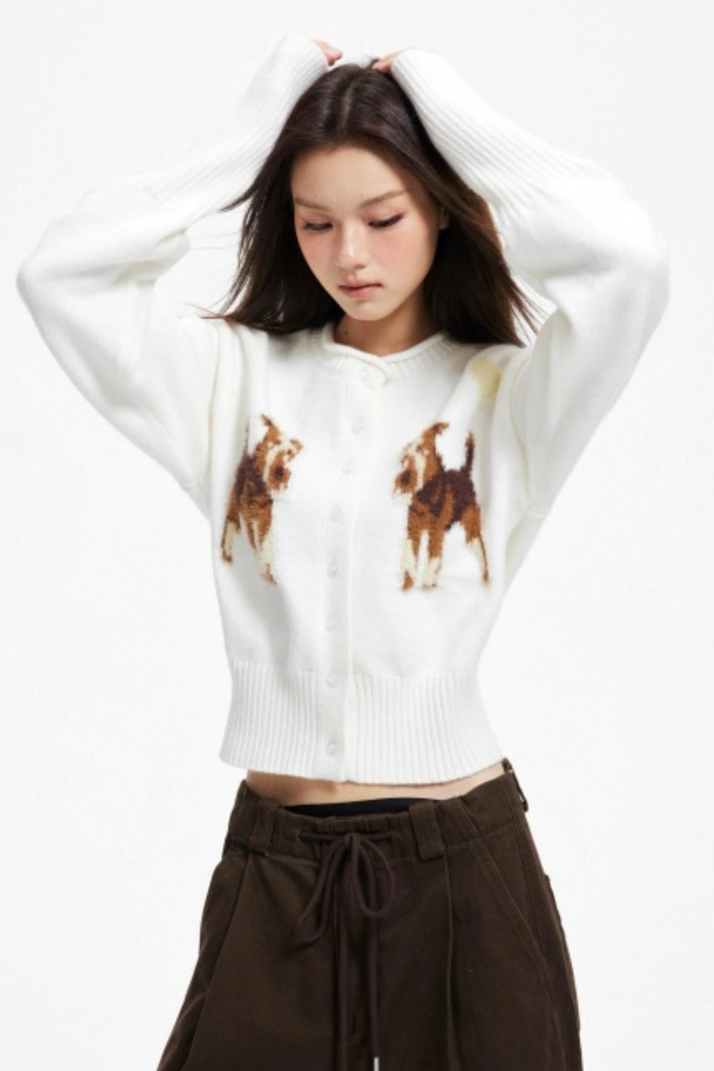 Puppy Jacquard Cropped Cardigan