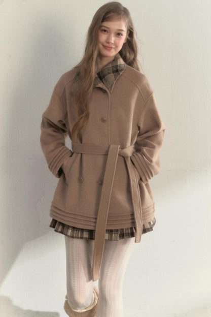 Plaid Double-Breasted Wool Coat
