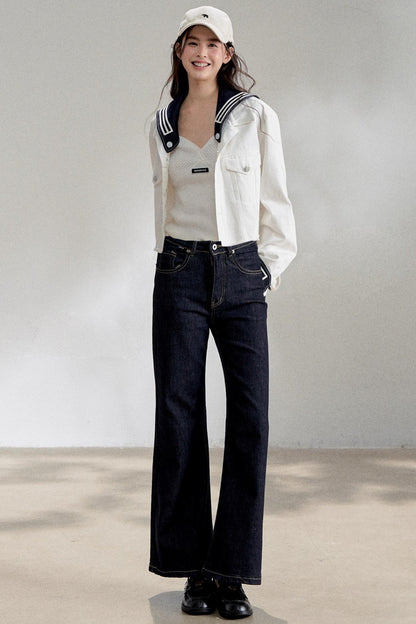 White Navy Short Denim Jacket Set-Up