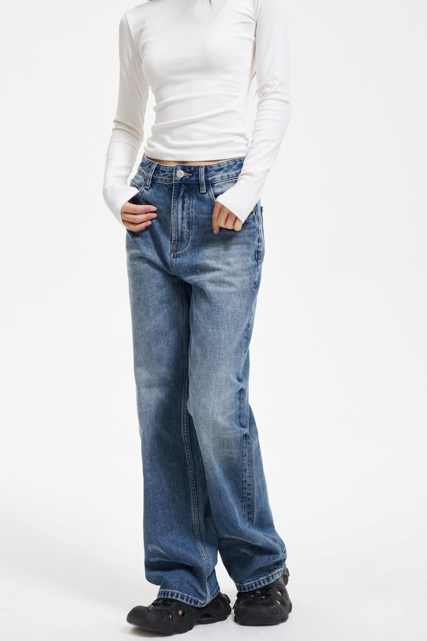 Washed Blue Ripped Denim Pants