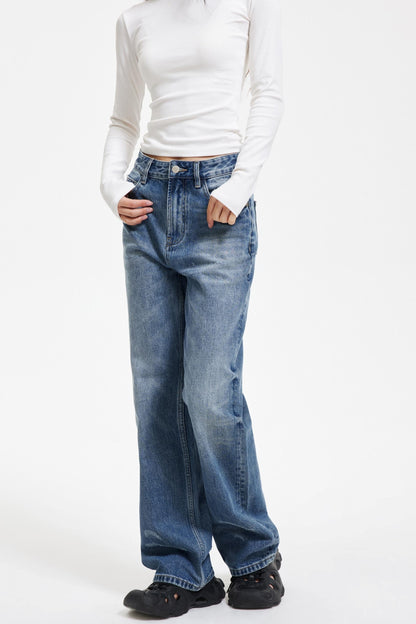 Washed Blue Ripped Denim Pants