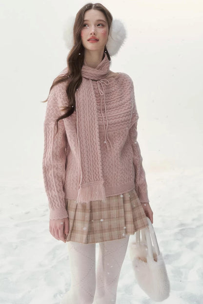 Vintage Twist Knit Off-Shoulder Sweater