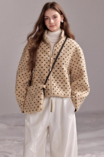 Soft Wool Polka Dot Zipper Jacket