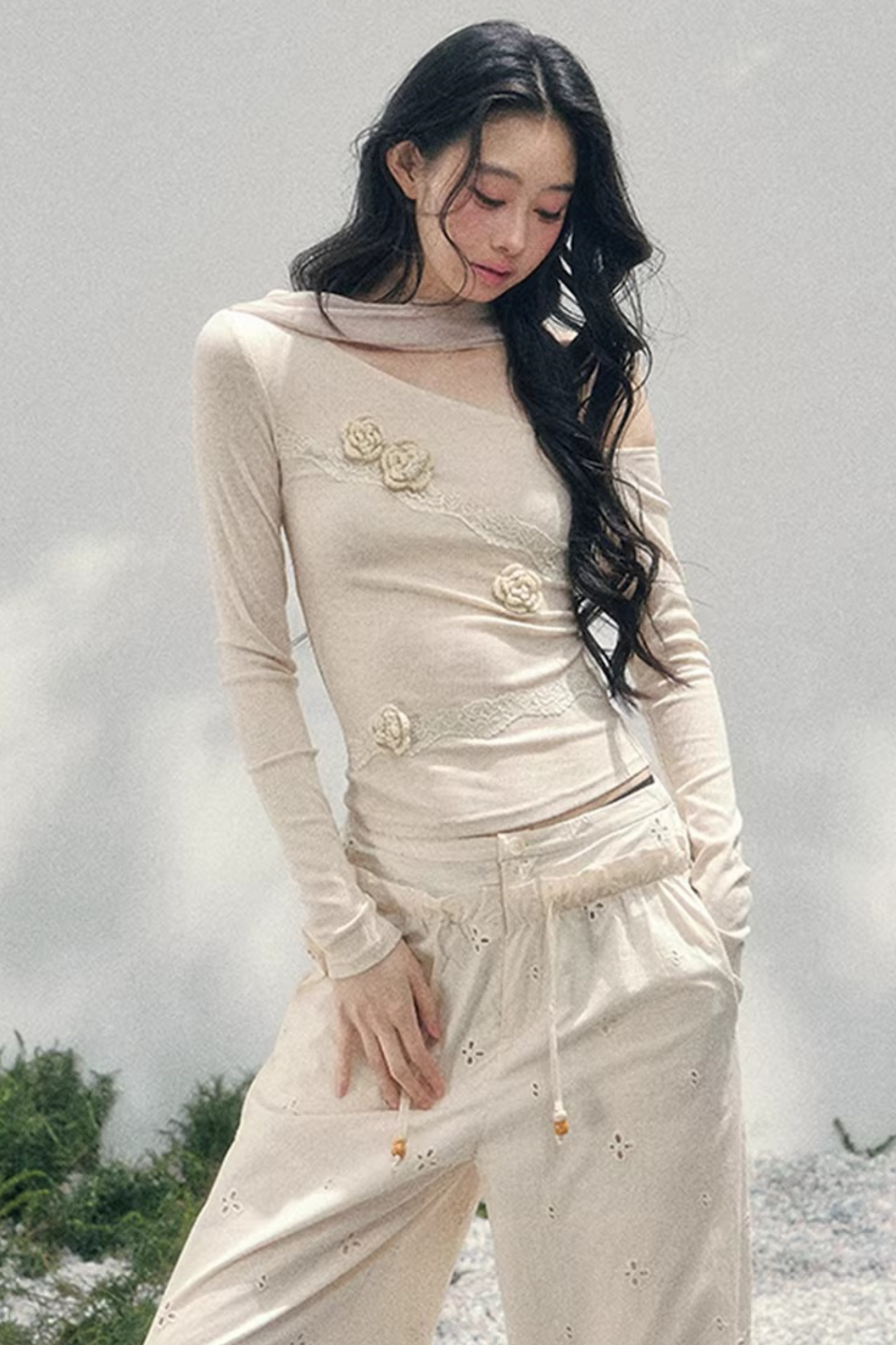 Rose Whisper Off-Shoulder Blouse