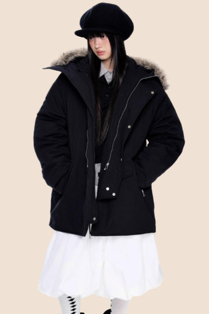 Fur Collar Hooded Parka Coat
