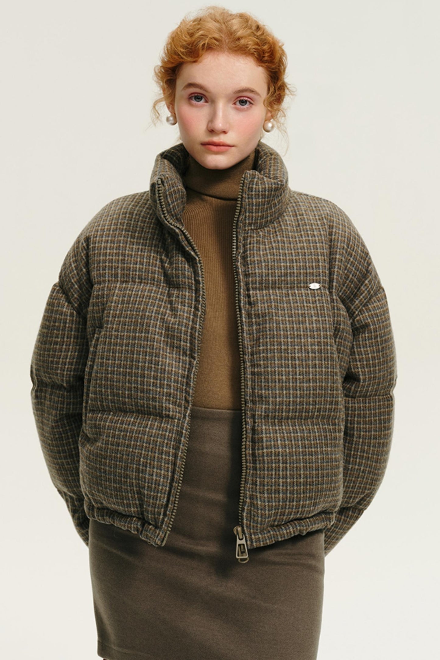 Vintage Check Cropped Down Jacket