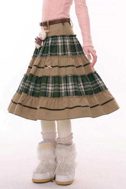 Patchwork Plaid Mid-Length Skirt