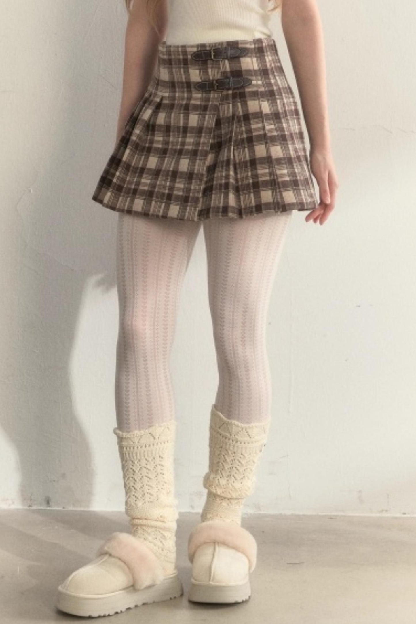 Plaid Leather Buckle Skirt