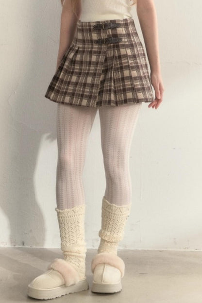 Plaid Leather Buckle Skirt
