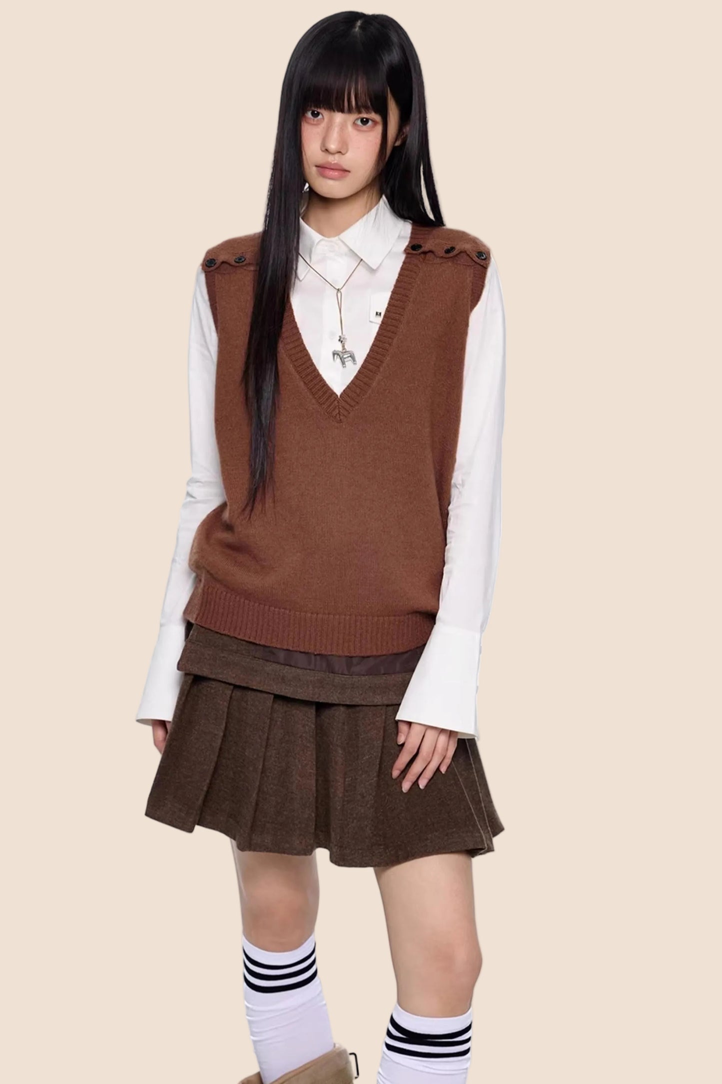 V-Neck Knitted Layered Vest