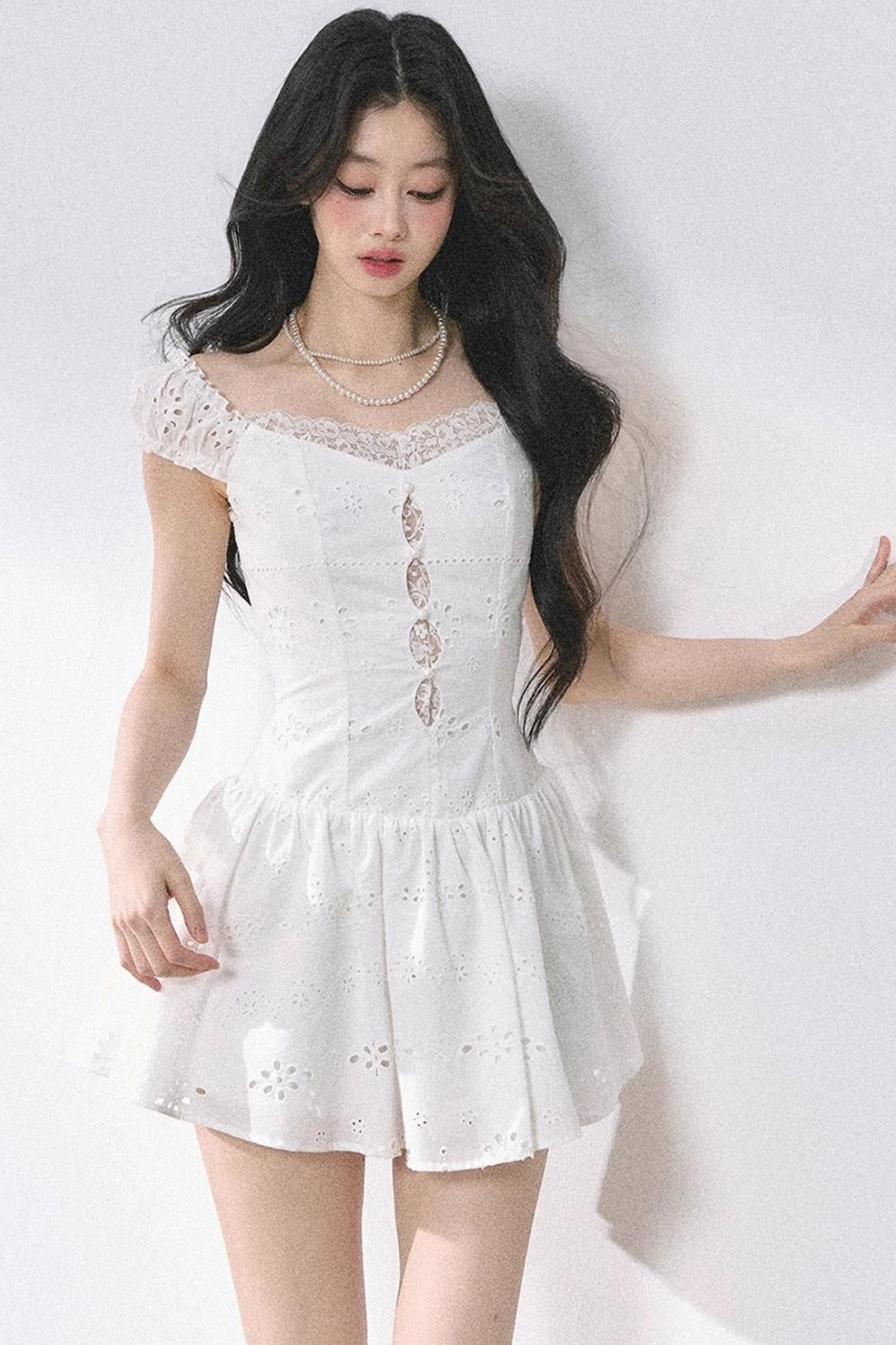 White Slimming French Lace Dress