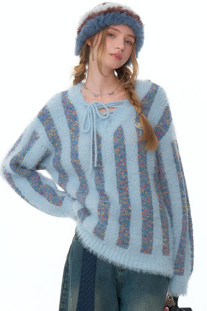 American Retro Stripe Lace Sweater