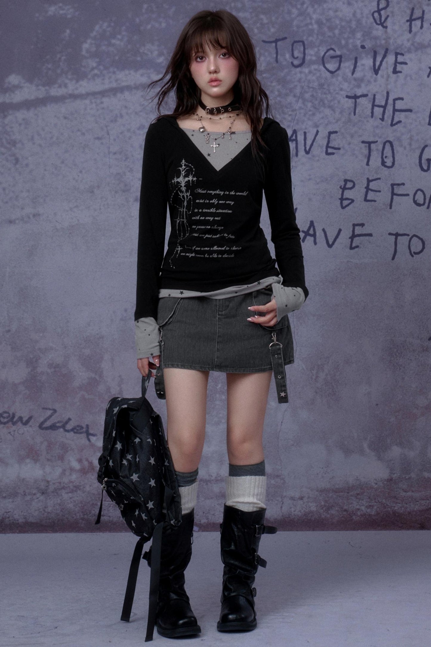 Gothic Hooded Black T-Shirt