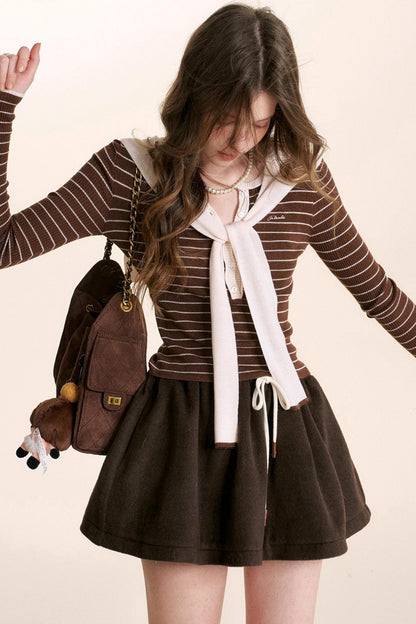 Fragrant Chocolate Wool A-Line Skirt