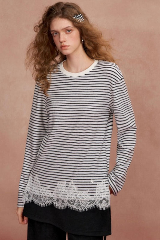 Lace Spliced Velvet Top