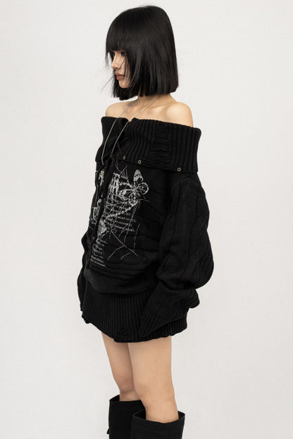 Vintage Bow Print Off-the-Shoulder Top