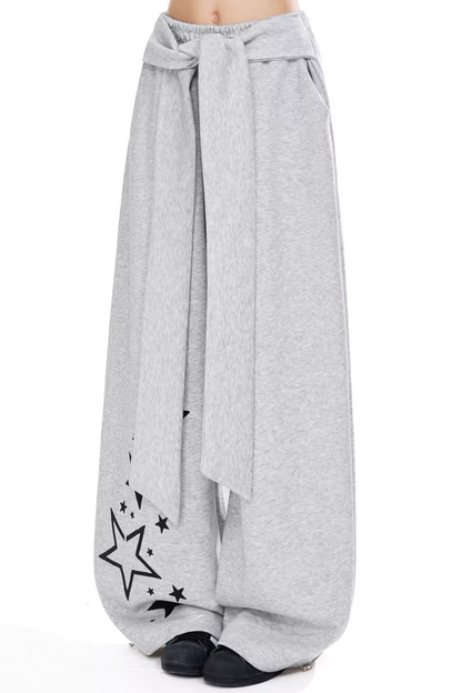 별 프린트 와이드 레그 팬츠