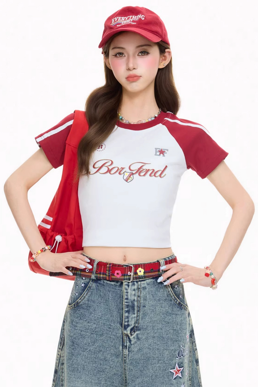 Color-Blocking Letter Print Top